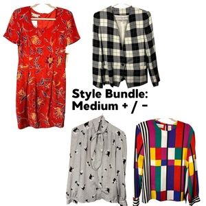 STYLE BUNDLE Women’s Vintage Bold Colorful Blazer Dress Shirt Print Red BW M L